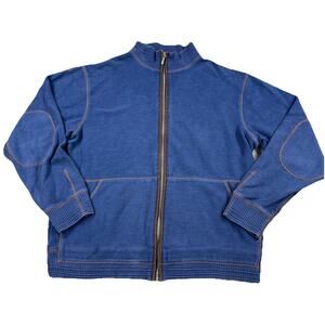 Tommy Bahama Mens M Blue Terry Cloth Full Zip Jacket Coastal Resort Preppy